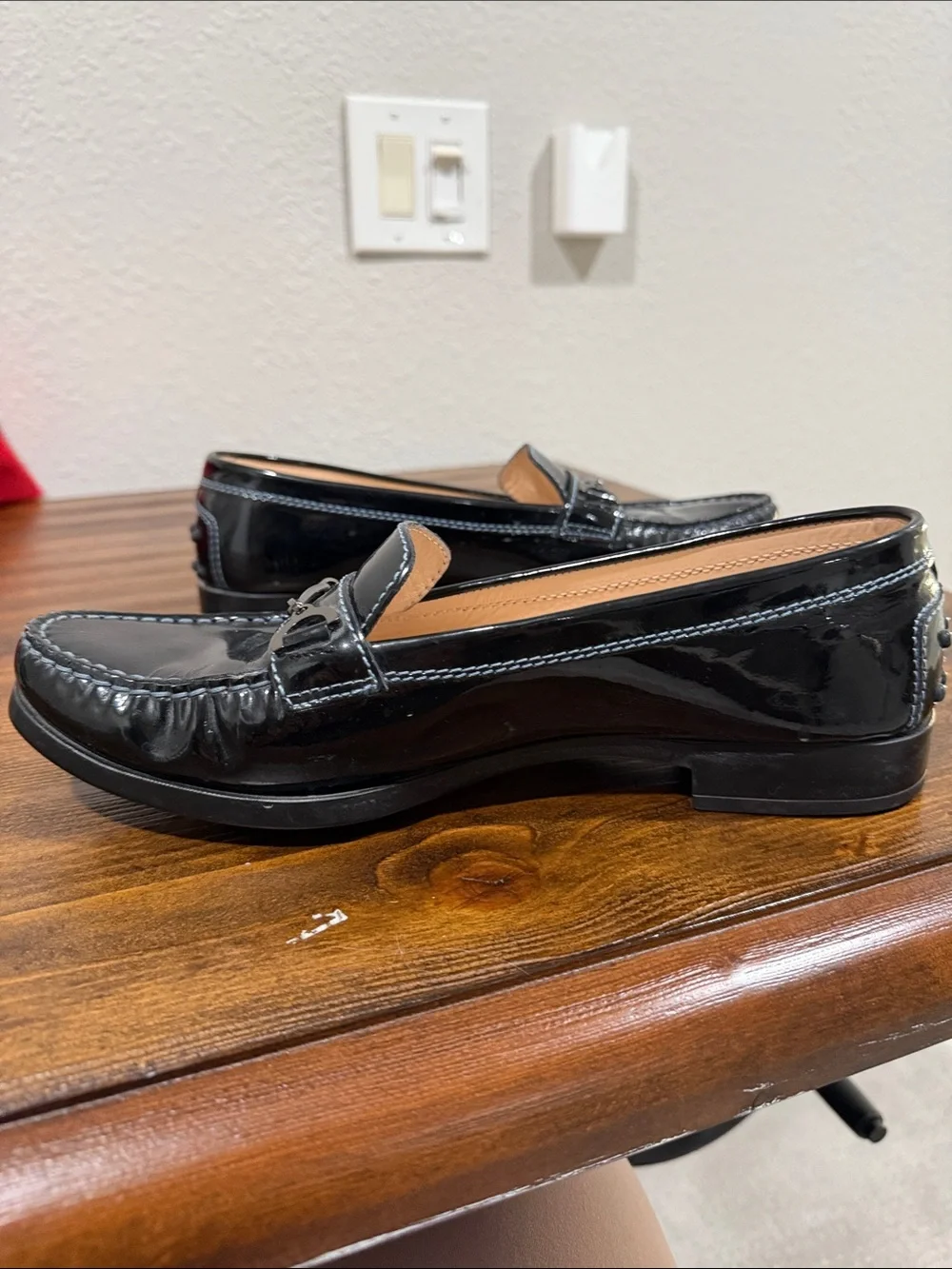 TOD’S  black patent leather driving shoe loafer moccasin Size 10
